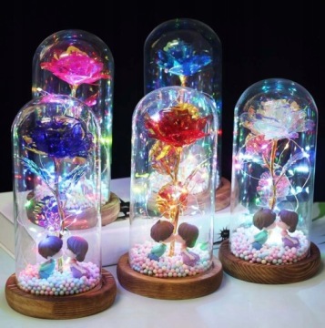 ETERNAL ROSE IN GLASS, СВЕТЯЩАЯСЯ цветочная коробчатая роза LED