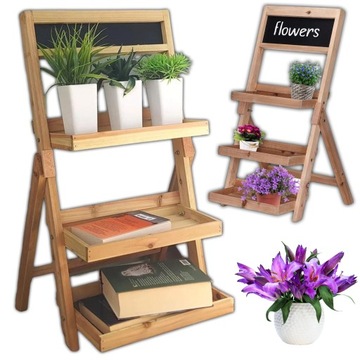 Подставка для цветов Деревянная подставка для цветов Стоящие цветочные горшки Складной книжный шкаф с 3 полками