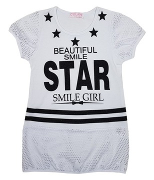 BLUZKA SMILE GIRL r 8 - 122/128 cm WHITE