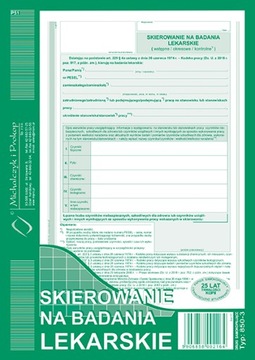 SKIEROWANIE NA BADANIE LEKARSKIE A5 850-3