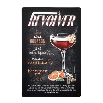 Plakat Tabliczka dekoracyjna metalowa retro REVOLVER RECIPE