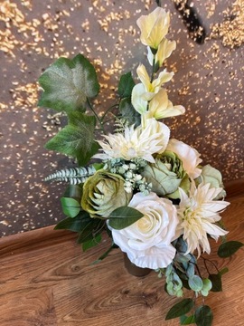 Украшение могилы МЕТАЛЛИЧЕСКАЯ КОРЗИНА белый набор искусственных цветов кладбищенский