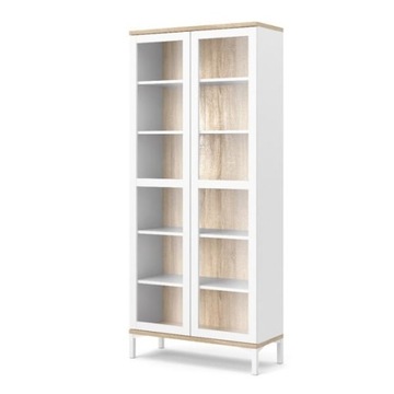 WITRYNA biały + dąb sonoma REGAŁ z szybą GABLOTA 89 cm x 203 cm ROOMERS