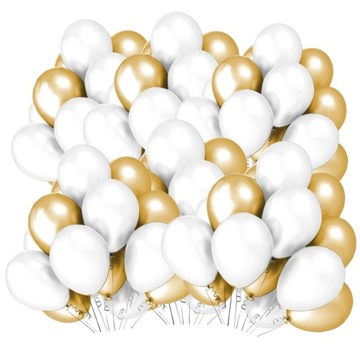 Balony BIAŁE i ZŁOTE na Ślub Urodziny Mix 100 szt