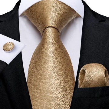Hi-Tie Solid Gold Yellow Silk Ties For Men Handky Cufflinks Set Fashion
