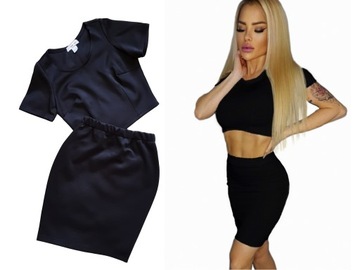 Черная миди -юбка для карандашной трубки на эластичной ленте перед коленом S/M