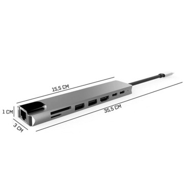 АДАПТЕР-ХАБ 8 В 1 АДАПТЕР USB-C PD HDMI 4K 30 Гц SD LAN RJ45 USB