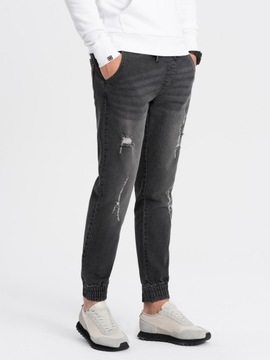 Męskie spodnie jeansowe JOGGERY z przetarciami czarne V2 OM-PADJ-0150 XL