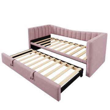 90x200cm Pink Velvet Daybed w/ Pull-Out, Expands to 180x200cm