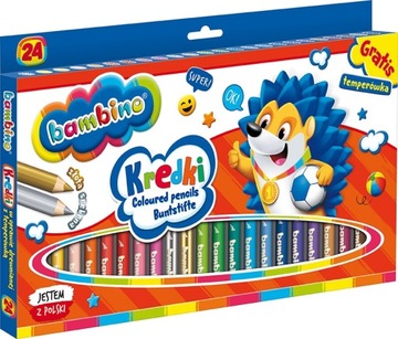 BAMBINO KREDKI W DREWNIE GRUBE 24 KOL + TEMPERÓWKA
