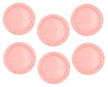 TALERZYKI PAPIEROWE URODZINY RÓŻ ZŁOTY GWIAZDKA 6x