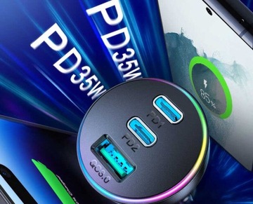 АВТОМОБИЛЬНОЕ ЗАРЯДНОЕ УСТРОЙСТВО JOYROOM FAST 70 Вт, 1xUSB, 2xUSB C С ПОДСВЕТКОЙ