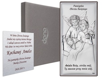 Pamiątka Chrztu Świętego od Matki Chrzestnej obrazek srebrny na Chrzest