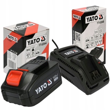КОМПЛЕКТ АККУМУЛЯТОРОВ YATO ЛИТИЙ-ИОННЫЙ АККУМУЛЯТОР LI-ION 4 Ач 18 В + ЗАРЯДНОЕ УСТРОЙСТВО