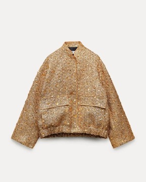 Metal Color Sequin O Neck Jacket For Women Loose S