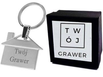 Brelok Metalowy Domek dom do Kluczy Grawer + ETUI