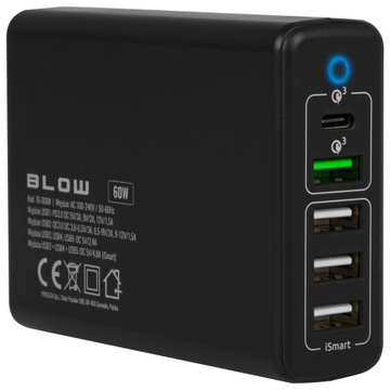Ładowarka sieciowa BLOW 4x USB 1x USB-C QC 3.0 60W