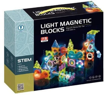 KLOCKI MAGNETYCZNE KONSTRUKCYJNE UKŁADANKA ŚWIECĄCY MAGNETIC BLOCK TOR 75el