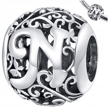 CHARMS literka N srebro 925 srebrna litera zawieszka koralik do charms 925