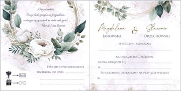Zaproszenia ślubne Biała Piwonia, subtelne na ślub, personalizacja +koperta