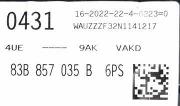 Schowek pasażera czarny Audi Q3 83A 83B857035B