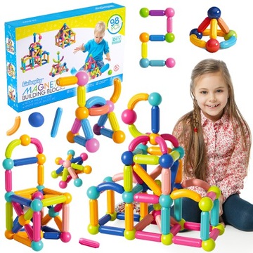 DUŻE KLOCKI MAGNETYCZNE KONSTRUKCYJNE EDUKACYJNE STICKS PATYCZKI XXL 98ele
