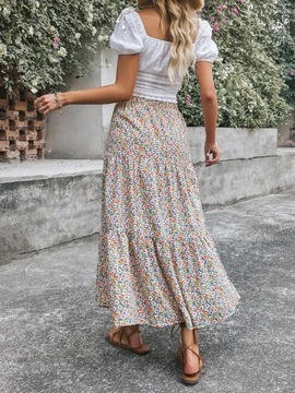 SPÓDNICA BOHO W KWIATY PROSTA MIDI CASUAL 36 V7B