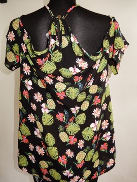 Bluzka z krótkim rękawem wzór print ananas papugi Peacocks 42 XL