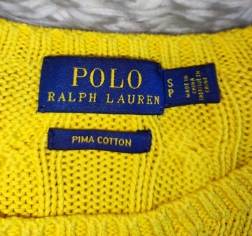 Polo Ralph Lauren bawełniany żółty sweterek warkocz