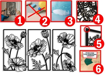 АЖУРНАЯ ЖИВОПИСЬ ОТДЕЛКА СТЕН ЦВЕТЫ МАКИ ГОСТИНАЯ АЖУРНОЕ ПАНЕЛИ ТРИПТИК