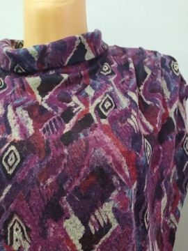 M/L 40/42 luźna tunika damska sukienka swetrowa półgolf krótki rękaw fiolet