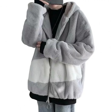 Men Jacket Contrast Color Plush Zipper Long Sleeve