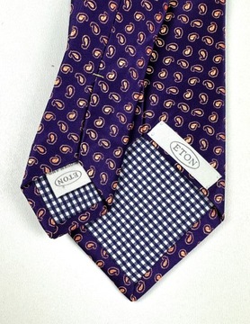 Elegancki krawat męski jedwabny biznesowy fioletowy 100% Oryginał ETON