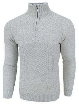 Sweter męski rozpinany Golf krótki zamek Półgolf Wełna Jasny Szary r. XXL +