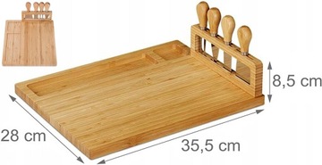 БАМБУКОВАЯ ДОСКА XL ДЛЯ СЫРНЫХ ЗАКУСОК НАБОР НОЖЕЙ ТАРЕЛКА ПОДСТАВКА ДЛЯ СЫРА