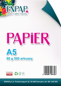 PAPIER KSERO A5 BIAŁY 80G 500 ARK