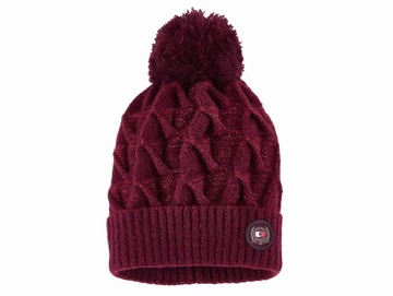 Czapka Tommy Hilfiger WOMEN POM POM BEANIE DEEP BURGUNDY PUDEŁKO