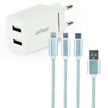 SZYBKA ŁADOWARKA SIECIOWA TELEFONU + KABEL 3w1 USB-C LIGHTNING MICRO USB