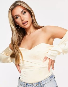 АТЛАСНОЕ БОДИ С РУКАВАМИ RARE LONDON 42 XL