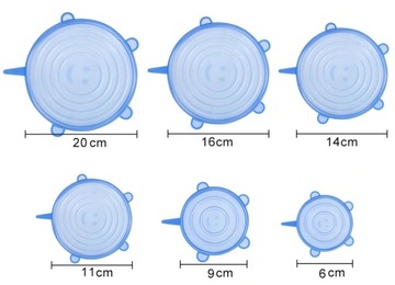 НАКРЫТКИ СИЛИКОНОВЫЕ УНИВЕРСАЛЬНЫЕ ДЛЯ ПИЩЕВЫХ, 6 ШТ.