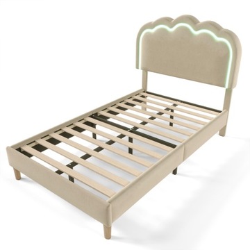 ŁÓŻKO TAPICEROWANE LED PODWÓJNE ŁÓŻKO 90 X 200 CM BEIGE AKSAMITNA