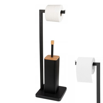 ZESTAW ŁAZIENKOWY STOJAK NA PAPIER SZCZOTKA WC TOALETOWY CZARNY BAMBUS LOFT