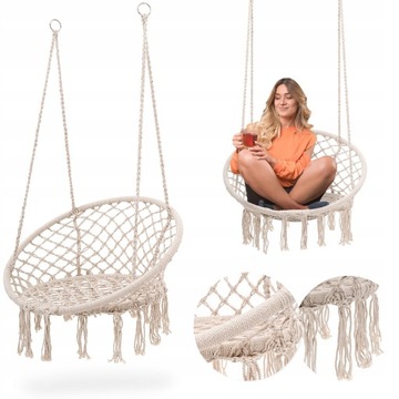 FOTEL WISZĄCY HUŚTAWKA OGRODOWA BOCIANIE GNIAZDO BOHO BUJANA BEŻOWY