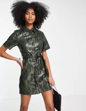 TOPSHOP SUKIENKA IMITACJA SKÓRY KHAKI 36 1XBV