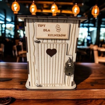 ZABAWNA DREWNIANA SKARBONKA TOALETA WYCHODEK NA TIPY NAPIWKI BAR GRAWER 18