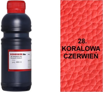 KORALOWA CZERWIEŃ 28 FARBA RENOSKÓR 480ml LAKIER DEKORUJĄCY DO SKÓRY G12-85