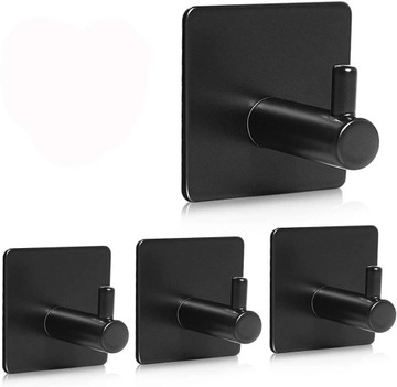 1x вешалка для ванной, самоклеящийся крючок, черная