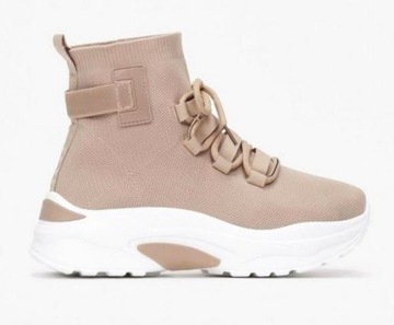 BEŻOWE ELASTYCZNE BOTKI BUTY SNEAKERSY SKARPETA 40