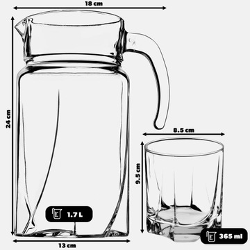 КУВШИН 1,7 Л + 6 СТАКАНОВ ПО 365 МЛ ДЛЯ СОКОВОЙ ВОДЫ