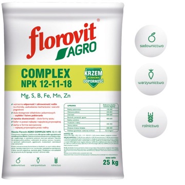 Nawóz Florovit Agro Complex NPK 12-11-18 25kg NISKA ZAWARTOŚĆ CHLORKÓW